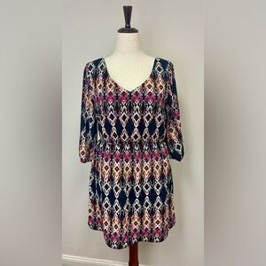 Pink Owl Geometric Pattern Midi Dress